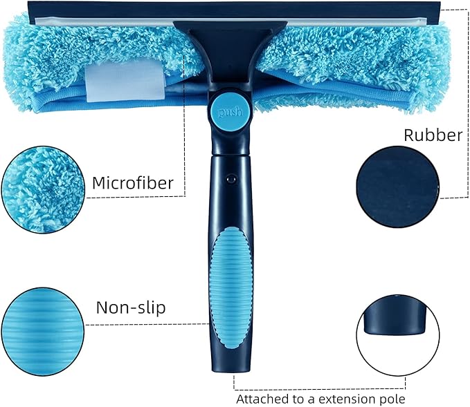 2pcs 11" Window Squeegee & Microfiber Scrubber 2-in-1 Cleaning Tool | Attachment Only