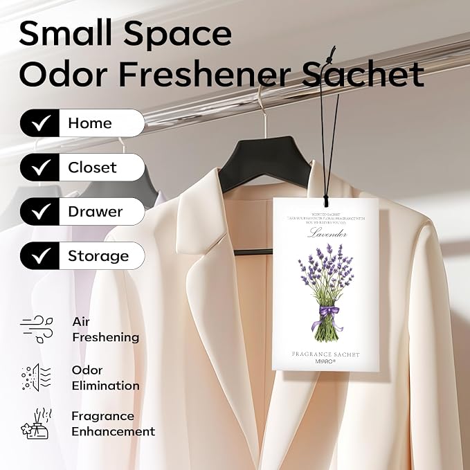 MYARO 12 Pack Assorted Floral Scented Sachets, Closet Deodorizer Freshener | Multi-Scent Lavender, Rose, Jasmine, Ocean, Gardenia & Lily, Odor Eliminator for Closet, Drawer, Car, Home Fragrance Gift Set