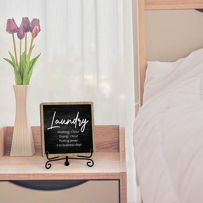 Laundry Room Decor, Funny Laundry Sign And Accessories, Farmhouse Shelf Decor, Rustic Wash Dry Wooden Signs With Stand (laundry-03)