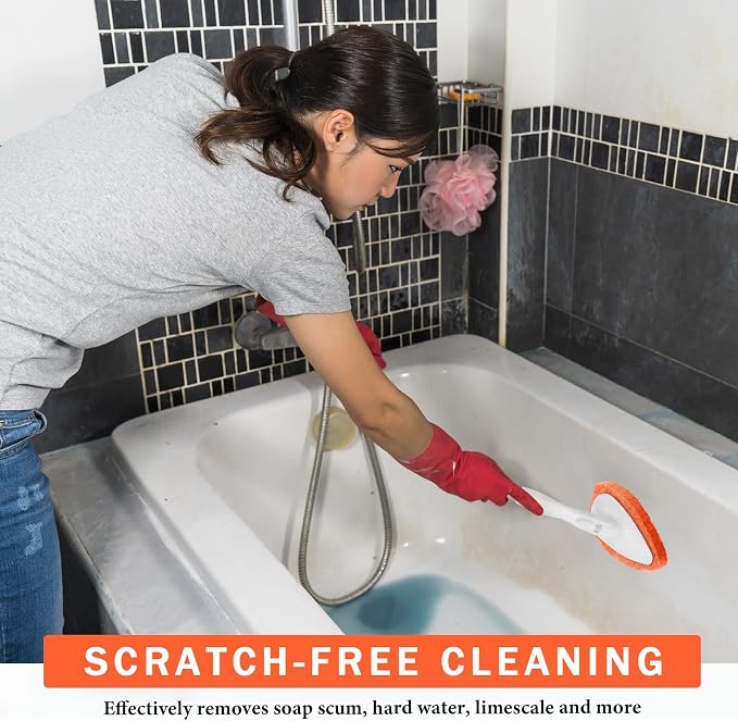 Baderke 4 Pcs Tub Tile Scrubber Cleaning Brush Pad (Without Handle), Orange | for Shower Bathroom Buildup Toilet Wall Floor, Brush Non-scratch Scouring Pads, Kitchen Sponges for Cleaning Home