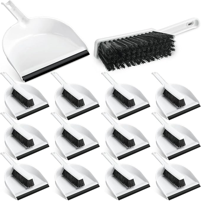 Zubebe 12 Pcs Mini Dustpan and Brush Set, Small Broom and Dustpan Set Small Cleaning Brush Portable Hand Broom Set for Home Office Kitchen Table Desktop Floor Cleaning Supplies