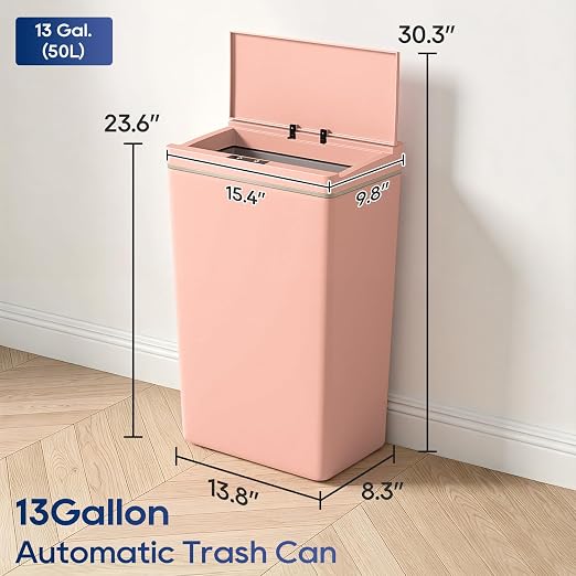 Dopinmin 13 Gallon Trash Can Automatic Trash Can Pink,3 Pack | Touchless Kitchen Garbage Bin with Lid, Smart Motion Sensor Garbage Cans 13 Gallon, 50L Wastebasket for Bathroom Bedroom
