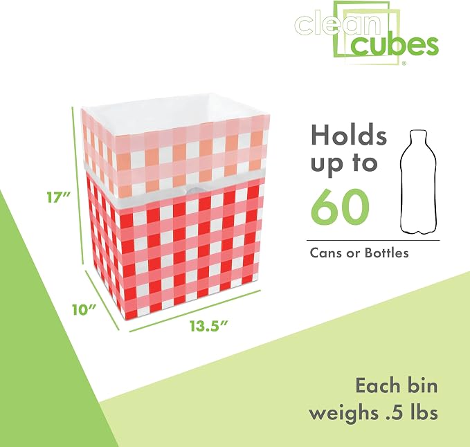 Clean Cubes 13 Gallon Disposable Pop-Up Trash Cans, 3-Pack (Picnic) | Extra Trash Space for Parties and Events, No Assembly Required, Built-In Liner, Wire-Reinforced Opening Stays Fully Open