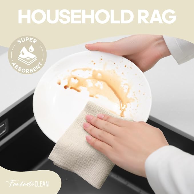 Fantasticlean Microfiber Cleaning Cloth Roll, 240 Pack, 8" x 8", Off-White | Tear Away Microfiber Towel Roll, Reusable Paper Towels, Rags for Kitchen, Pet, Dust, Car, Office, Cleaning Supplies, 4 Rolls
