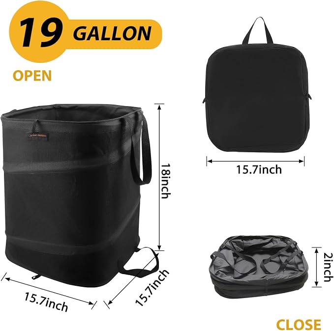 YUDI & GARDEN 19 Gallon Square Collapsible Yard Waste Bin | Collapsible Trash Can for Collecting Weeds, Leaf, Yard, Camping and Party Waste
