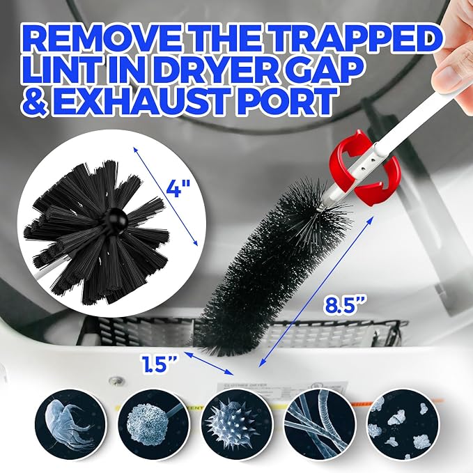 Holikme 16Ft Dryer Vent Cleaner Kit - Flexible Lint Brush for Deep Cleaning | Flexible Nylon Rods, Synthetic Brush Head, Drill Attachment, Deep Clean, Lint Removal, Easy DIY Assembly, Home Essential