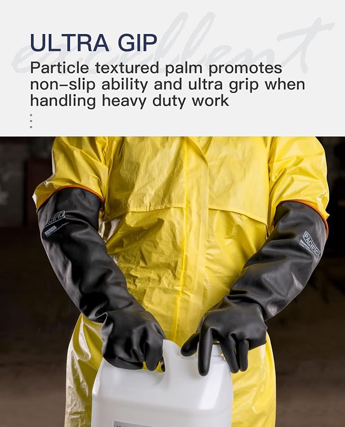 PACIFIC PPE 22 Inch Latex Chemical Resistant Gloves, Heavy Duty, Waterproof | Puncture resistant, acid, oil and alkali resistant, waterproof, reusable protection for industrial cleaning and gardening