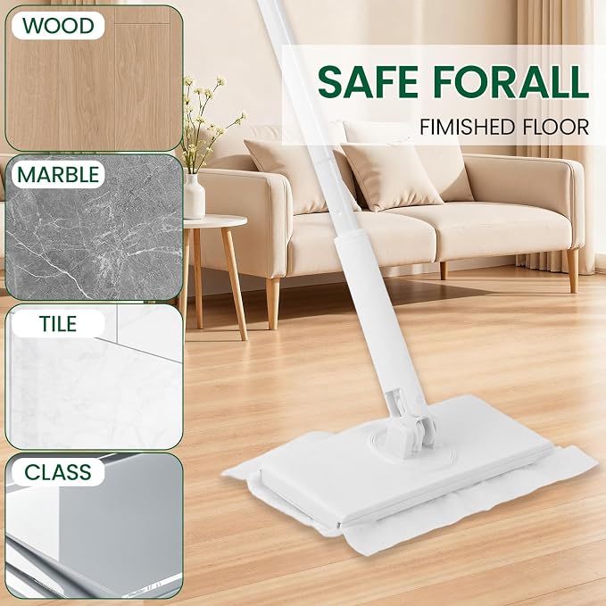 Flat Wet Dry Floor Mop with 10 Disposable Mop Pads, 360° Rotating | Includes 1 Sweeper Handle, 10 Disposable Power Mop Pads, Dry & Wet Use for Hardwood, Tile, and Laminate Floor