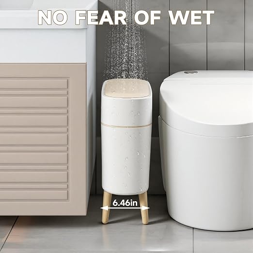 Motion Sensor Bathroom Trash Can with Lid,Slim Automatic Wastebasket | 2.6 gallon Touchless Trash Bin,Plastic,Smart,Waterproof,Pet Proof,Small Garbage Can for Bedroom,Office,Room,Kitchen(White)
