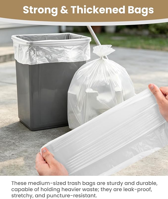 Charmount Medium Trash Bags 6-8 Gallon - 500 Count Super Value Bulk Pack | Unscented White Plastic Wastebasket Liners for Bathroom, Kitchen, Mini Garbage Cans or Bins