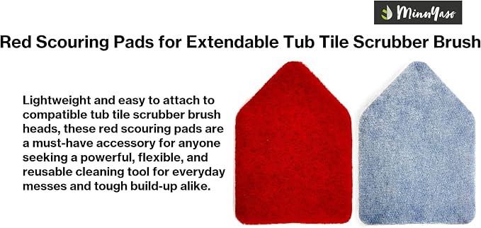 Red Scouring Pads, Fit Extendable Tub Tile Scrubber Brush | 5 Pack Scrub Pads Refill Replacement Pads for Cleaning Bathroom Kitchen Toilet Tile, Compatible Fit Moku, Yocada, Cleanhome