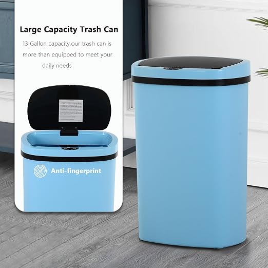 13 Gallon/50 L Kitchen Trash Can with Lid, Garbage Can with Touch-Free Lid, Cute Automatic Trash Can Bathroom Trash Bin, Motion Sensor Waterproof Trash Bin