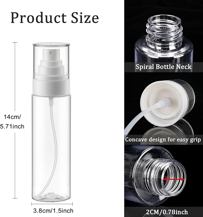 Cosywell 3.5oz/105ml 5 Pack Clear Fine Mist Spray Bottles | Leak Proof, Mister Spray Bottle, Refillable Plastic Hair Spray Bottle, for Perfume Skincare Toners Water, and a Toiletry Bag
