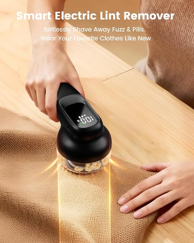 Rechargeable Fabric Shaver, Lint Remover with 3D Floating Blades & Powerful Motor, Portable Sweater Shaver with Digital Display, 3 Speeds Electric Lint Shaver for Clothes, Sweaters, Furniture