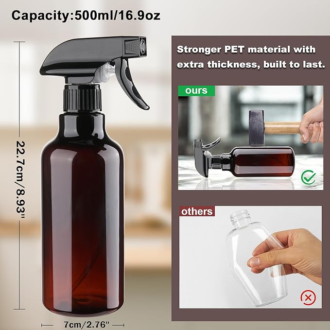 12oz/350ml Plastic Spray Bottles 1 Pack, Adjustable Mist/Stream | Refillable heavy duty spray containers for plants, cooking, hair care and household cleaning