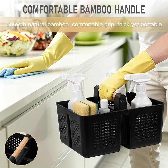 JiatuA Portable Shower Caddy Basket Plastic Caddy Organizer Small Black | Sturdy Drainage Large Capacity Cleaning Supplies Caddy Tool Storage for Bathroom Kitchen Bedroom College Dorm Essentials