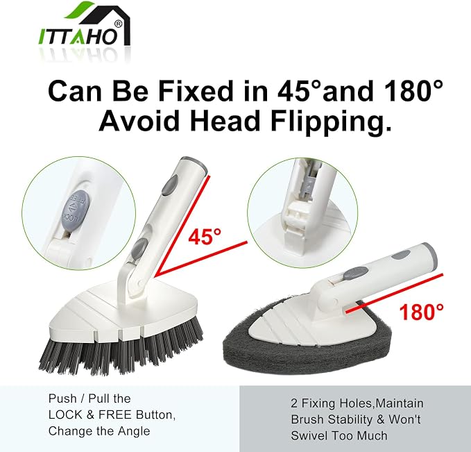 Tile Tub Scrubber Brush with 4 Cleaning Heads,59" Long Handle Stiff Bristles Scrub Brush with Extendable Pole, Rotatable Detachable Scrub Brush for Shower,Tile, Tub,Bathroom,Walls,Sink