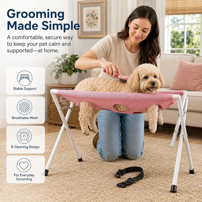 Dog Bath Hammock with Foldable Pet Bathing Stand (Blue) | For bathing, paw cleaning, nail trimming and grooming Small/Medium Dogs in showers, laundry rooms and home pet care areas