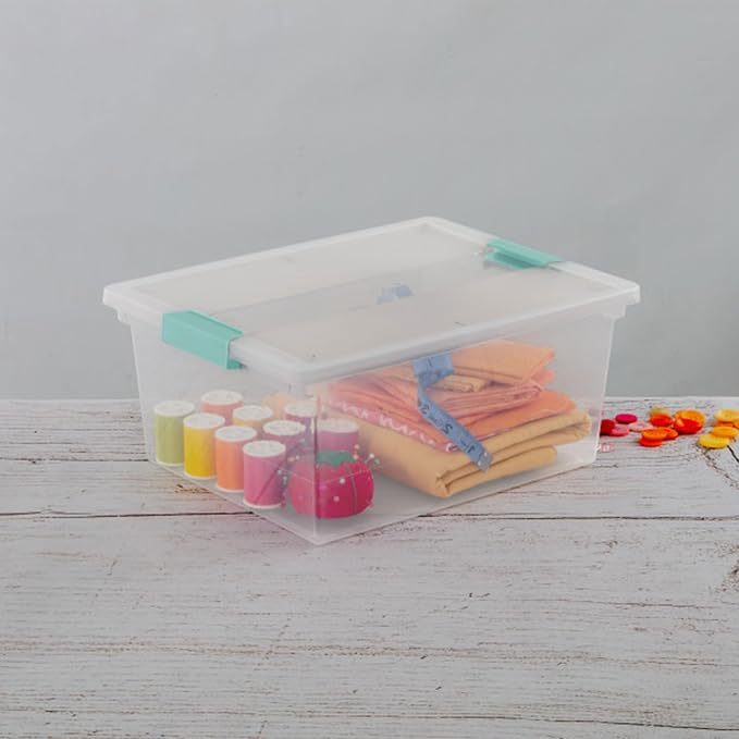 Sterilite Clip Box, Stackable Clear Plastic Bins- Deep, 16-Pack | Storage Containers with Latching Lids for Writing, Arts or Crafts Supplies - Home, Office, Classroom & Workshop Organization