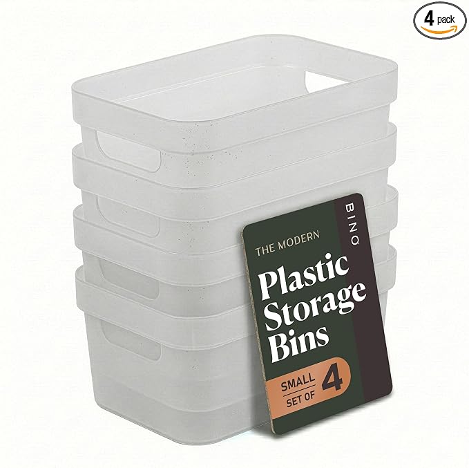 BINO | Plastic Storage Bins, 4 Liter - 4 Pack, Frosted | THE MODERN COLLECTION | Plastic Bins for Organization | Woven Storage Baskets for Organizing | Pantry Shelf Organizer Basket Container Bin