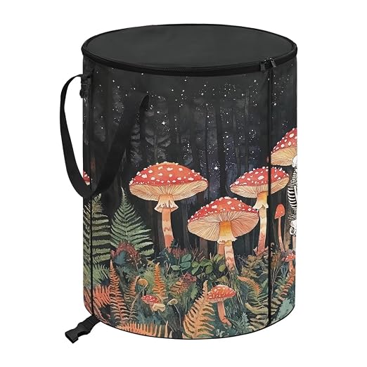 BIGCARJOB Mushroom Print Big Trash Can with Lid, 22.83x17.71, Outdoor Recycling Bin Large Trash Can Outdoor Garbage Storage Bag for Outside Camping Travel Beach