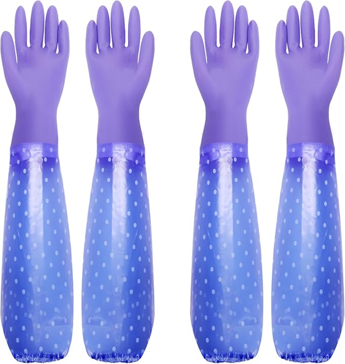 Long Gloves for Cleaning Bathroom,Elbow Length,2 Pair | Waterproof Chemical Resistant Glove,Pvc Full Arm Men & Women Reusable Glove for Gardening,Aquarium,Kitchen,Household Cleaning