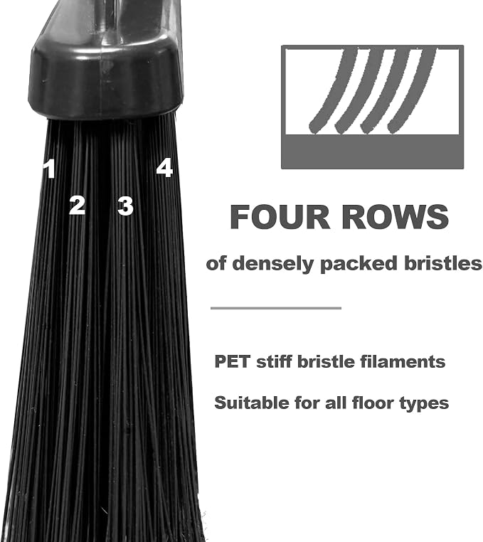 Four-Section Rod Long-Handled Broom,Heavy-Duty Broom, Angle Broom for Outdoor/Indoor（Black+Red）