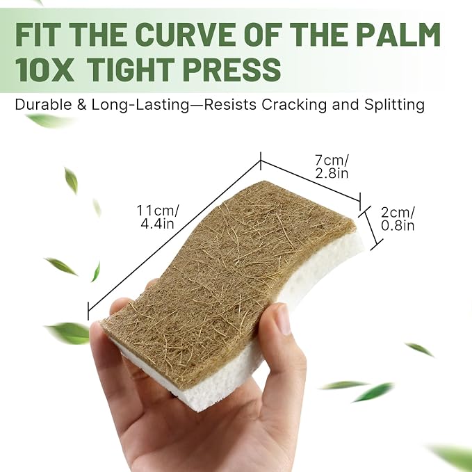 16 Pack Biodegradable Kitchen Dish Sponges, Natural Plant-Based Coconut Fiber and Compostable Cellulose Sponge, Non-Scratch Heavy Duty Sponges for Non-Stick Cookware, Kitchen Household Cleaning