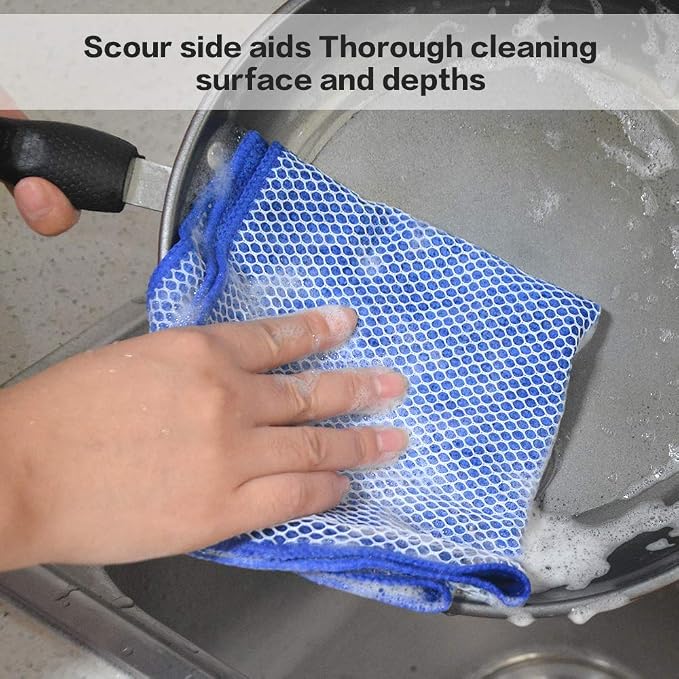 Dish Cloth for Washing Dishes Kitchen Washcloth Cleaning Cloth | 12x12inch 5pack Kitchen Towels Rags, Microfiber Cleaning Cloths, Wash Cloths with Poly Scour Side, Wholesale, Assorted