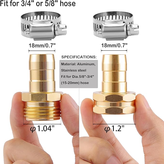 Garden Hose Repair Connector Kit, Fit for 3/4" or 5/8" Garden Hose Fitting | 5 Set Male and Female Hose Adapter, Water Hose Repair Kit with Clamps