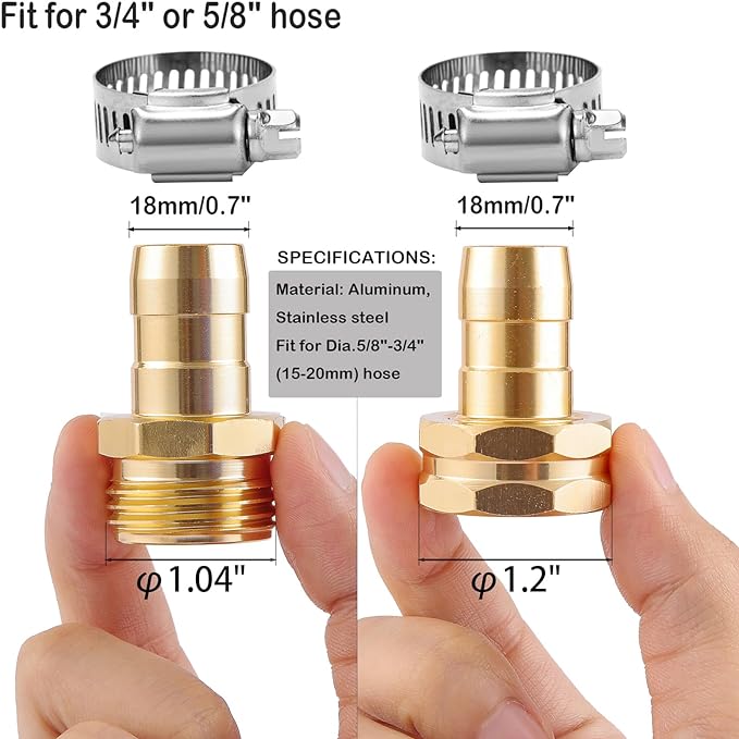 Garden Hose Repair Connector Kit, Fit for 3/4" or 5/8" Garden Hose Fitting | 3 Set Male and Female Hose Adapter, Water Hose Repair Kit with Clamps