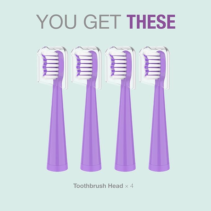 Vekkia Princess Electric Toothbrush Replacement Heads Purple (4 Pack) | 7X More Plaque Removal/End-Rounded 3D Curved Soft Bristles/Comfortable & Efficient Clean Teeth/Perfect for Kid Small Mouth,