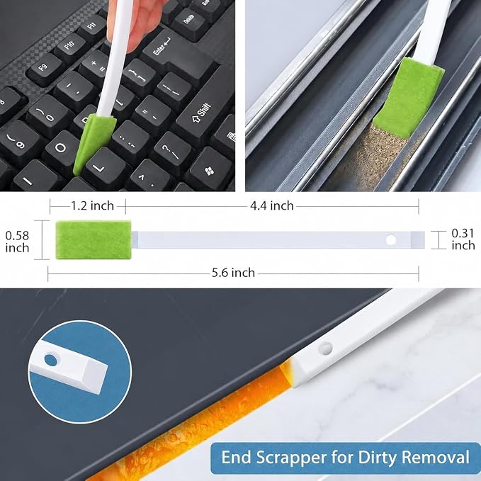 Lumkew Crevice Cleaning Brush Tool Set, Small Spaces Cleaning Brushes Tiny Nook and Cranny Cleaning Tools Cleaner Toilet Seat Detail Thin Tight Gaps Vent Grooves Housekeeping Household Use, Green