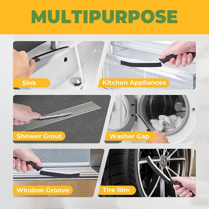 KMOSENIA Crevice Cleaning Brush, 5 Pack Hard Bristle Grout Brush | 5 pack narrow cleaning brushes with stiff bristles for grout, gaps, kitchens, bathrooms and tight spaces.
