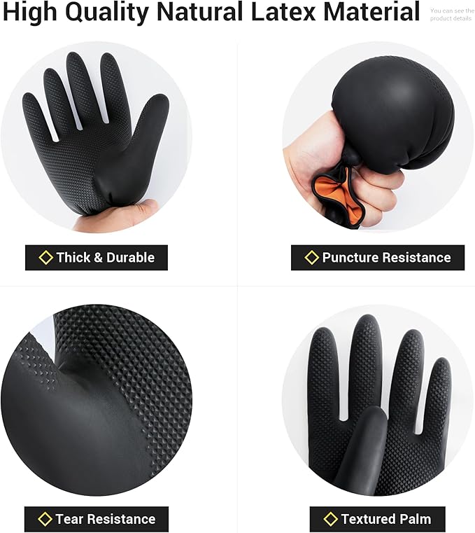 ThxToms Dishwashing Rubber Gloves, Reusable Latex, XL, Black, 3 Pairs | Cleaning Gloves for Housework Kitchen Bathroom, Durable Flexible & Anti-slip, Smooth Lining, Easy On & Off