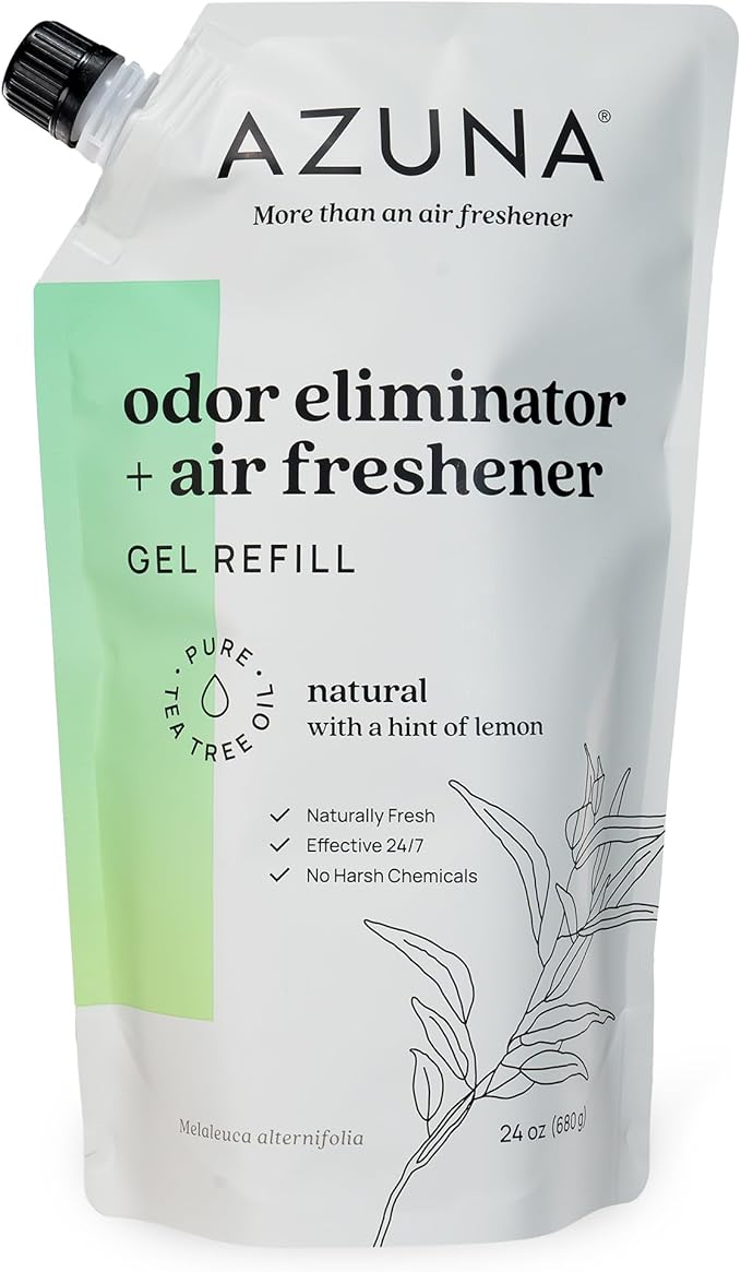 Azuna All-Natural Odor Remover Gel Refill Pouch | Air Purifier with Tea Tree Oil | Plant-Based & Long Lasting | For Pet Odors, Smoke & Strong Odors | Natural Scent, 24 oz | Plant powered air freshener with Australian tea tree oil, long lasting freshnes...