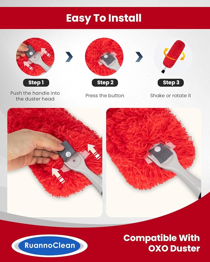 Microfiber Duster Refills Compatible with OXO Good Grips Duster | Reusable Duster Refill Washable Duster Brush Refill Head Replacement for OXO Extendable Duster for Cleaning -4 Pack, Red