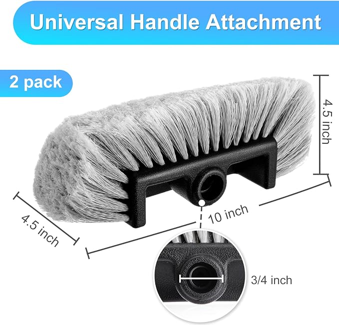 Tanlade 2 Pcs Car Wash Brush Heads Soft Bristle Flow Thru,10 Inch,Gray | Replacement Heads for Exterior Cleaning, Compatible with Auto Truck RV Boat Camper, Gentle Bristles Protect Paint Finish