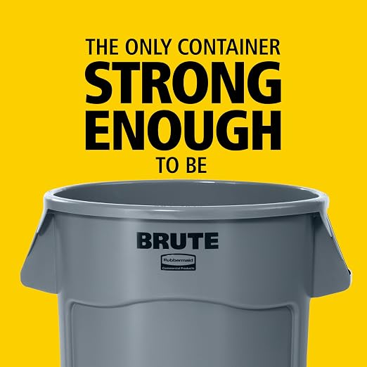 Rubbermaid Commercial Products BRUTE Heavy-Duty Round Vented Trash Can/Container without Lid, 55-Gallon, Black, for Landscapers/Construction Sites/Restaurants/Back of House/Offices/Warehouses