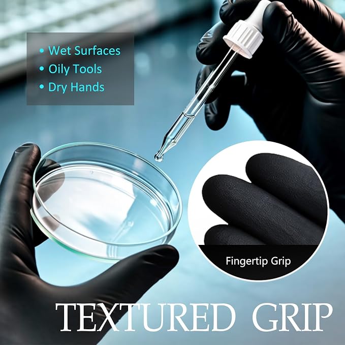 Black Disposable Nitrile Gloves, 6Mil 100 Pcs Food Safe Cooking Gloves Latex Free Rubber Gloves for Cleaning Exam