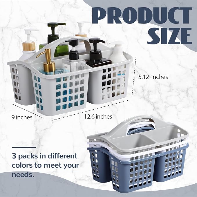 3 Pcs Portable Shower Caddy Basket Cleaning Supplies Organizer with Compartments and Handle Plastic Shower Caddy Shower Bucket for Storage Bathroom Bedroom Kitchen College Dorm