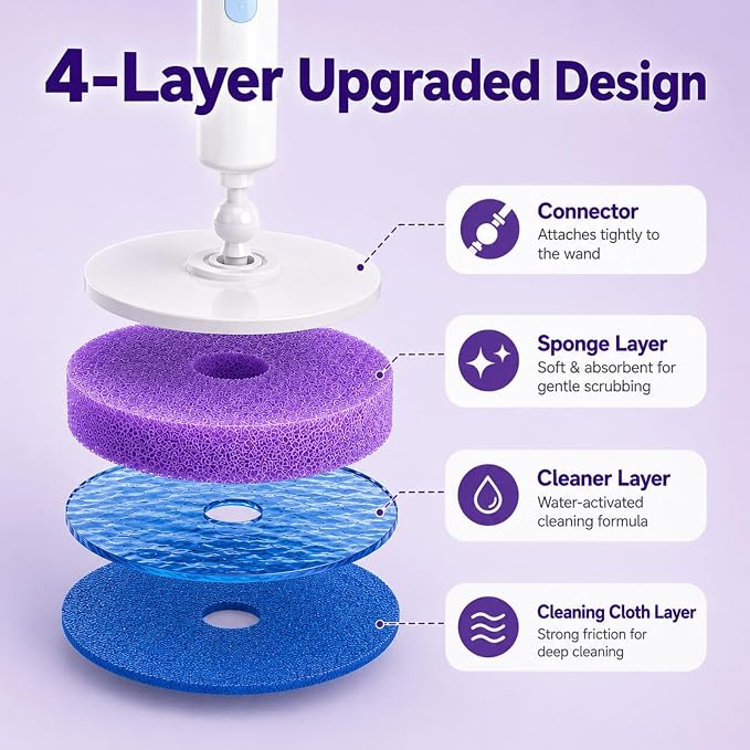 48 Count Disposable Toilet Brush Refill Heads, KZKR Toilet Wand Refills | Upgraded 4-Layer Toilet Cleaner Refill Pads for Bathroom Cleaning Supplies, Bulk Economy Pack, Light Lavender Scent