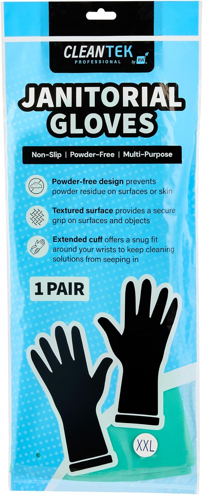 Restaurantware-Clean Tek Professional 15 Mil XXL Cleaning Gloves, 1 Pair Of Long Cuff Gloves - Flock Lining, No-Powder, Green Nitrile Chemical Tolerant Gloves, No-Latex, Heavy-Duty Tasks