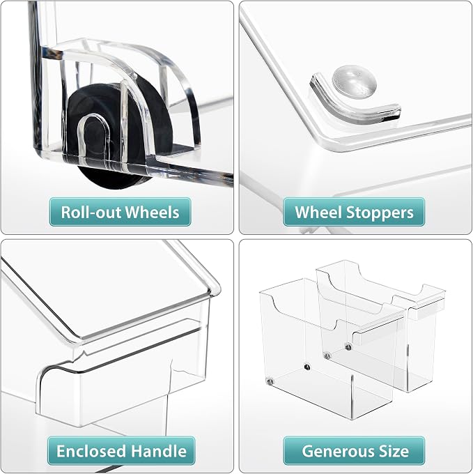 Sorbus Under-Sink Organizer Bins with Wheels & Handles (2 Sizes) | Rolling organization with easy access for spray bottles and cleaning supplies under kitchen counters.