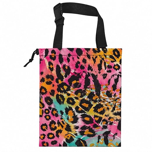 Colorful Leopard Print Car Garbage Bag Canvas Trash Can | Trendy Y2K Cheetah Print Drawstring Car Trash Bag Hanging for Back Seat with Adjustable Buckle