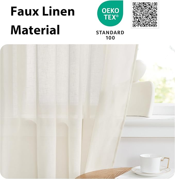 NICETOWN Sheer Door Curtains, Light Filtering Kitchen Door Coverings for Small Window, Window Coverings, Rod Pocket Sidelight Curtains with Tieback, 1 Panel, 52" W x 40" L, Ivory White