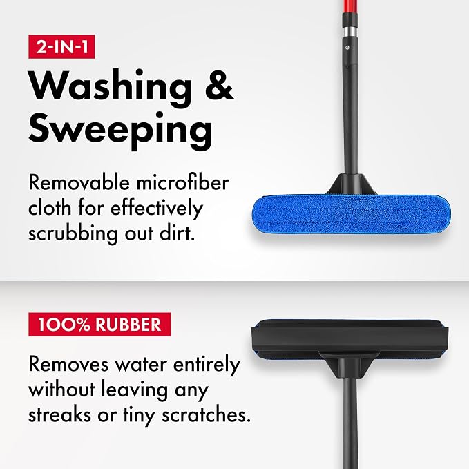 Tyroler Window Washing Kit with Extension Pole 4.5 to 7.5 Ft Handle | Telescopic Window Squeegee Tool With Natural Rubber Blade For Better Reach And Streak-Free Window Cleaning