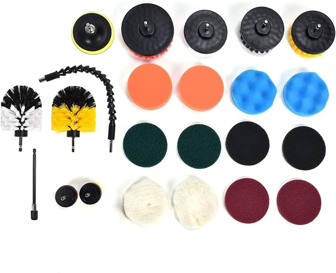 Zerodis 23PCS Drill Brush Kit Grout Cleaner Set Drill Cleaning Kit with 2 Extension Rods for Hard to Places Household Cleaning 23PCS Brush Attachment