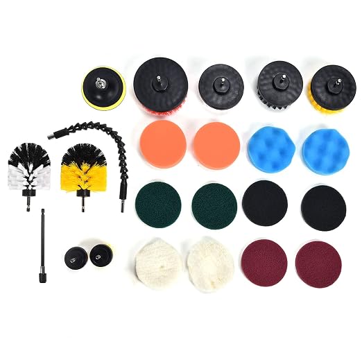 23PCS Drill Brush Attachment Set, Power Scrub Cleaning Kit with Brushes Scouring Pads Sponge and Extension Rods for Household Deep Cleaning of Kitchen Bathroom Car