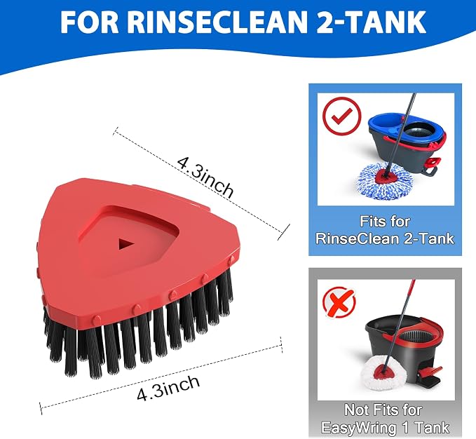 Spin Mop Replacement Scrub Brush Heads for O-Cedar RinseClean 2-Tank | Dual Bristles,Soft Inner for foam & Stiff Outer for Stubborn Stains,20°Angled for Corners,Deep Cleaning,Reusable & Durable